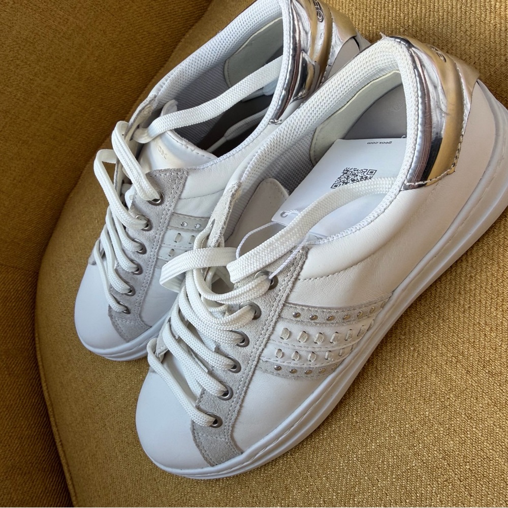 Geox White Sneakers with Silver details - Picture 4 of 11